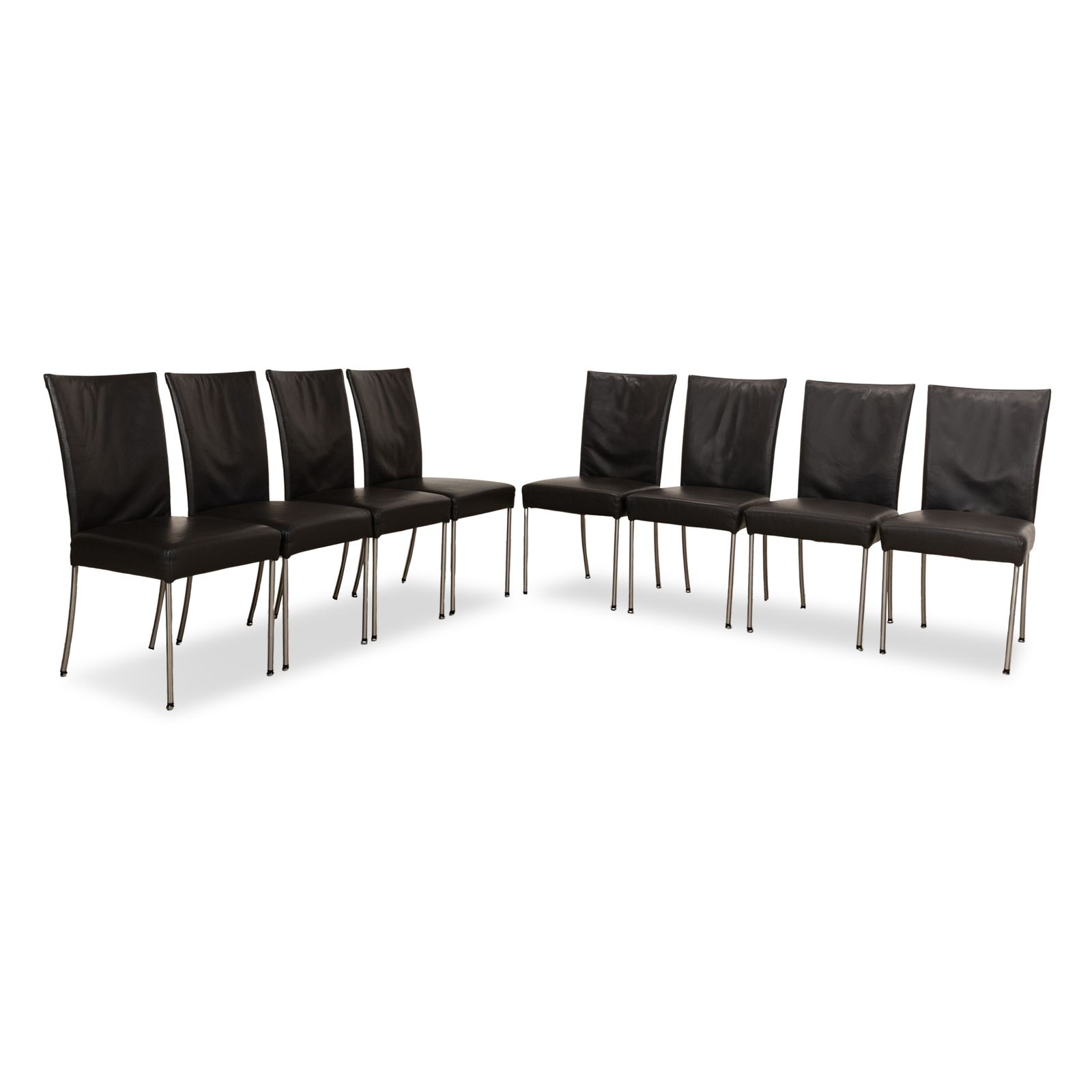 Set van 8 Bert Plantagie Jeanne Flex leren stoelen grijs eetkamer