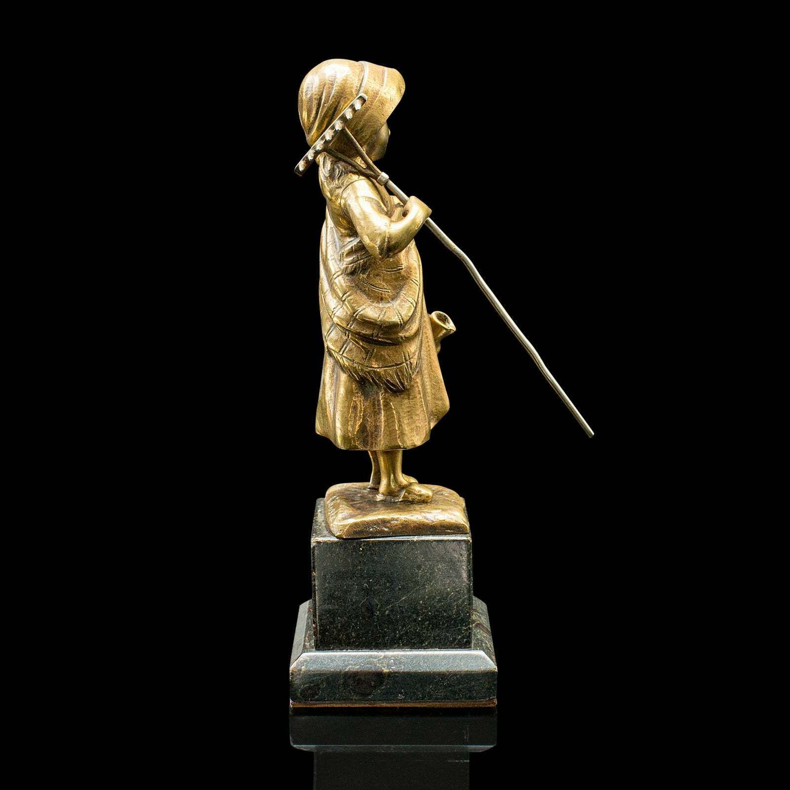 Small Antique Farm Girl Figure, French, Bronze, Statuette, Provincial, C.1920 photo for sale