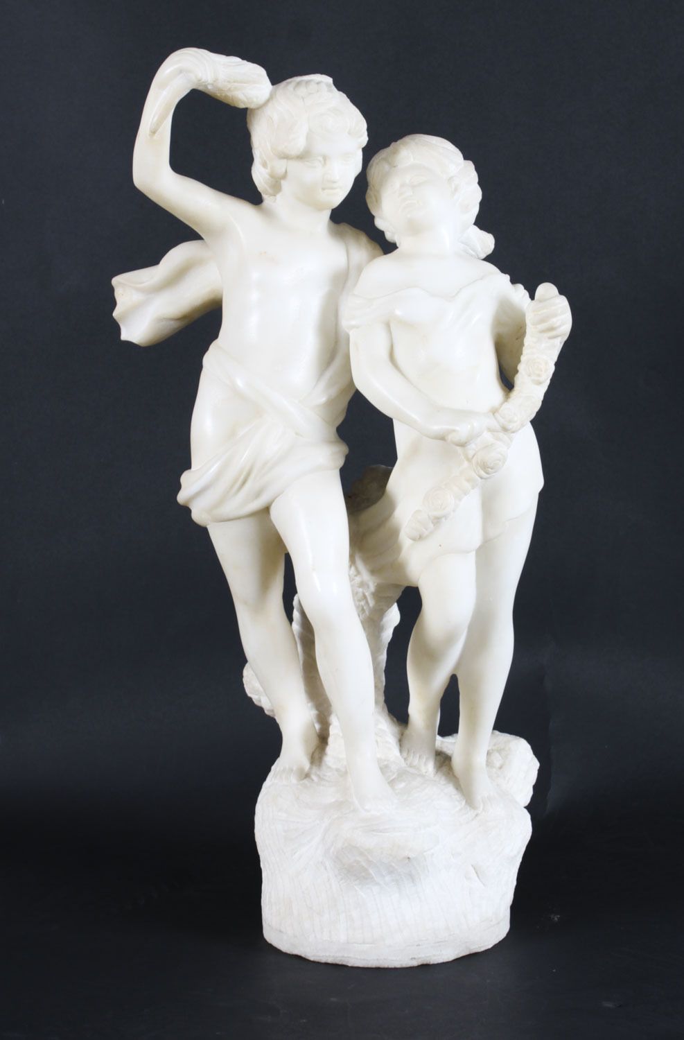 Antique Marble Sculpture Of Two Siblings 20th Century
