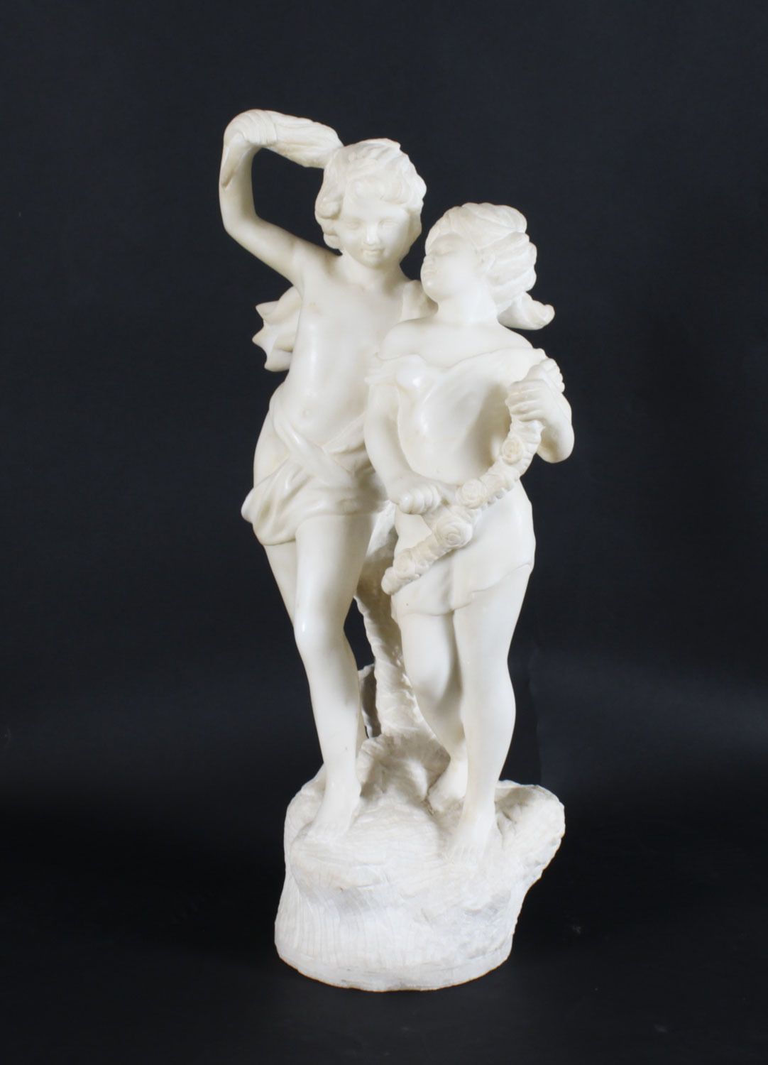 Antique Marble Sculpture Of Two Siblings 20th Century photo vintage