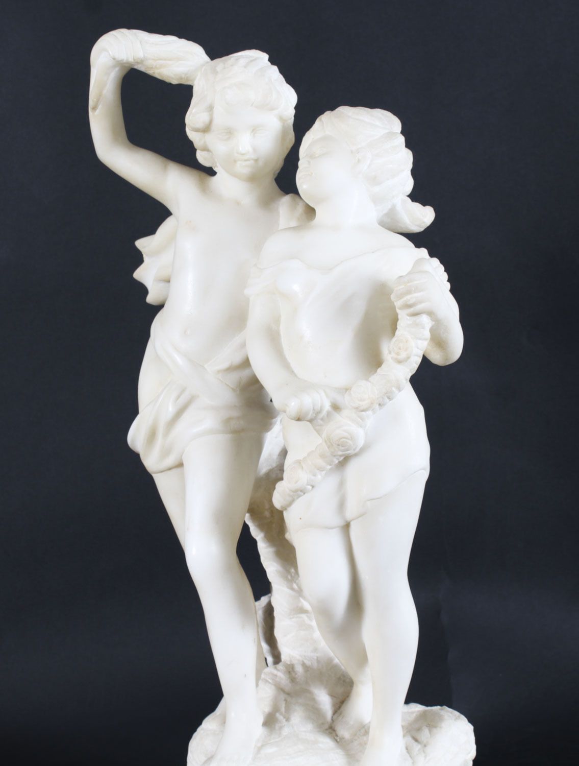 Art Antique Marble Sculpture Of Two Siblings 20th Century photo