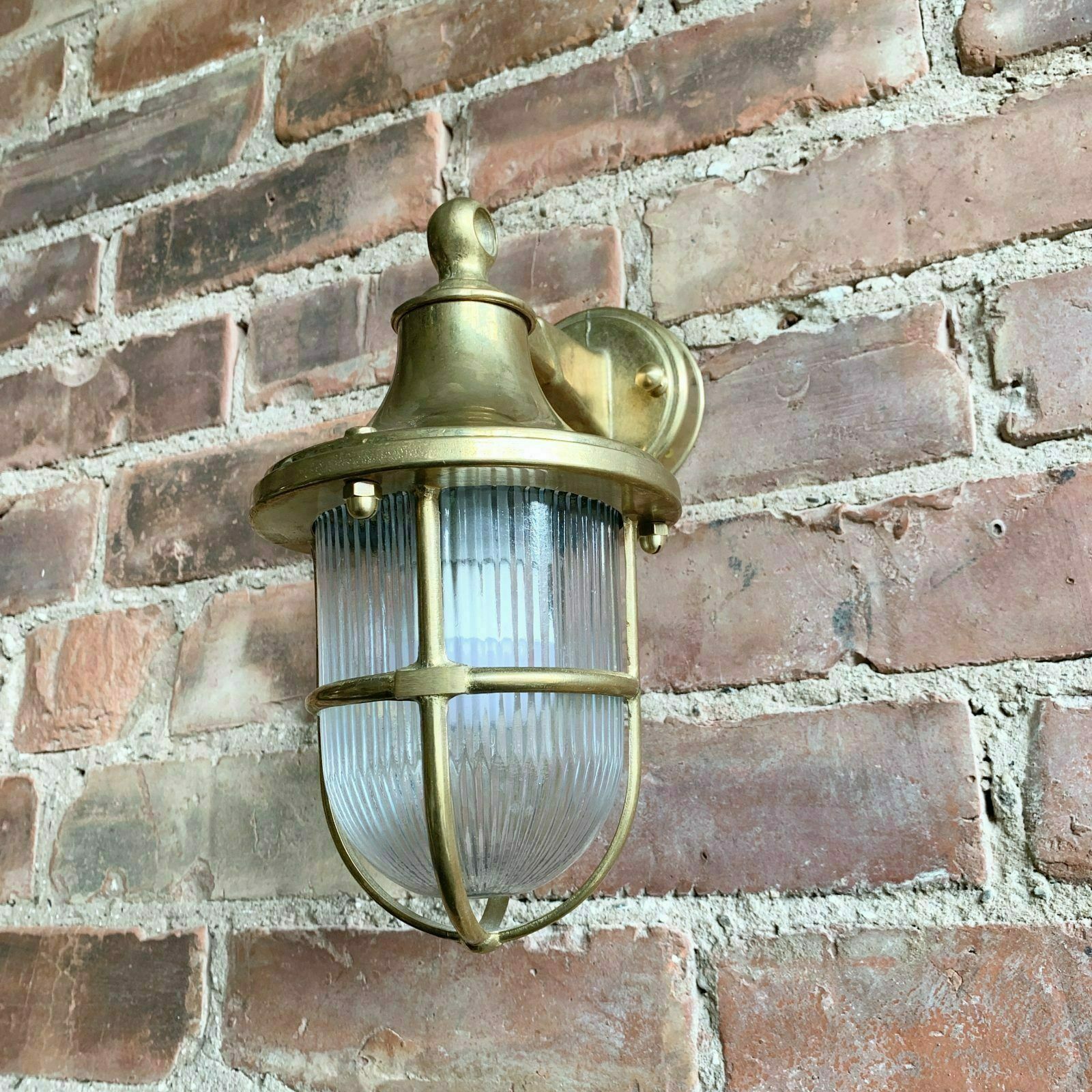 Contemporary Polished Brass Bulk Head Lantern Wall Light photo vintage