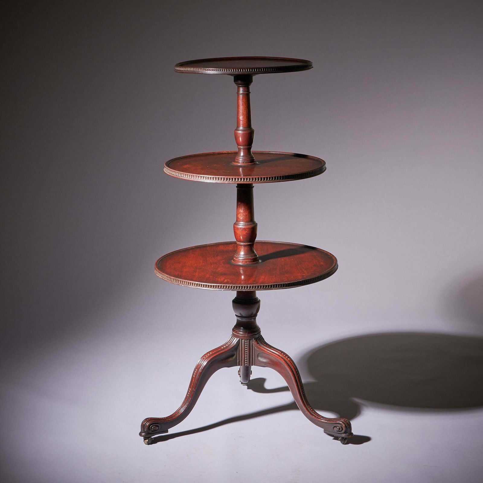 A Fine George III Chippendale Mahogany Dumb Waiter, Circa 1760 England.
