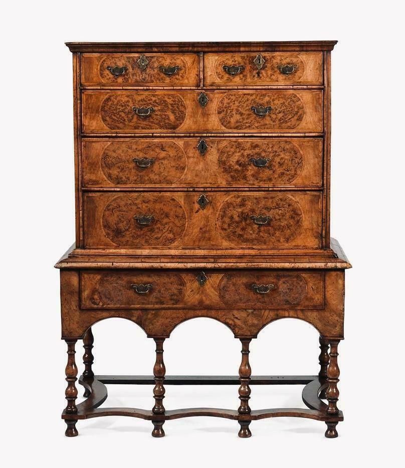 William And Mary 17th Century Walnut And Pollard Oak Chest On Stand