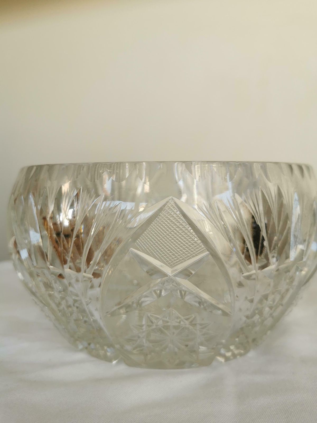 photo furniture Vintage Crystal Glass Bowl 1970s / Heavy Thich Lead Fruit Bowl / Table Centerpiece / Flower Bowl / Bohemian Style Crystal Glass