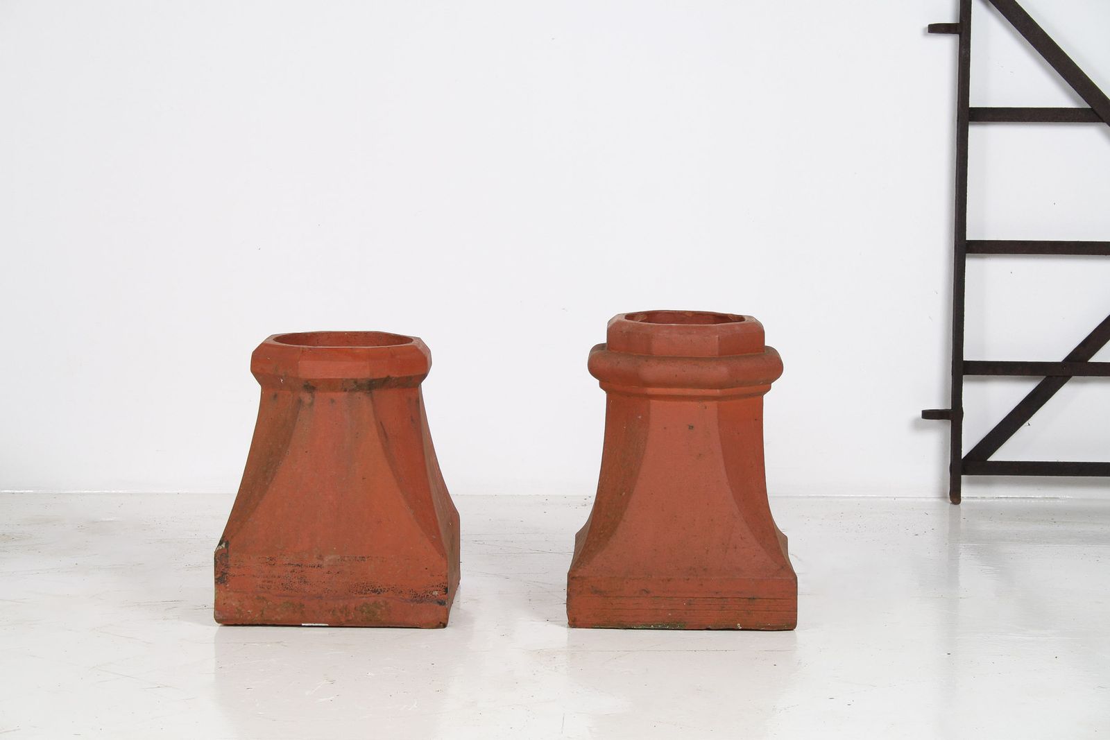 A Pair Of Victorian Red Clay Terrocotta Chimney Pots Garden Planters Rhubarb Forcer photo furniture