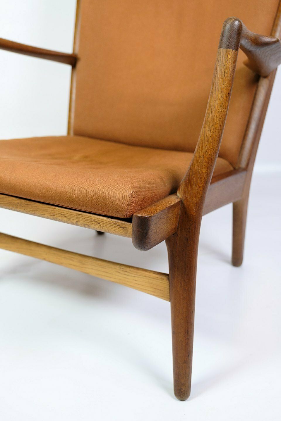 Armchair Model Ap 15 In Oak & Upholstered In Orange Fabric By Hans J. Wegner For Ap Stole In 1950s photo vinterior
