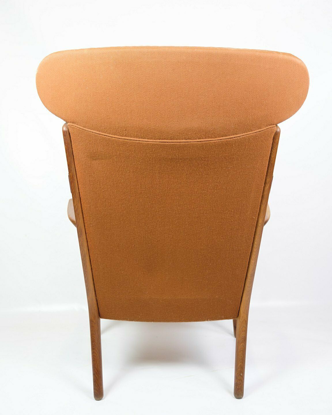 Armchair Model Ap 15 In Oak & Upholstered In Orange Fabric By Hans J. Wegner For Ap Stole In 1950s photo vintage