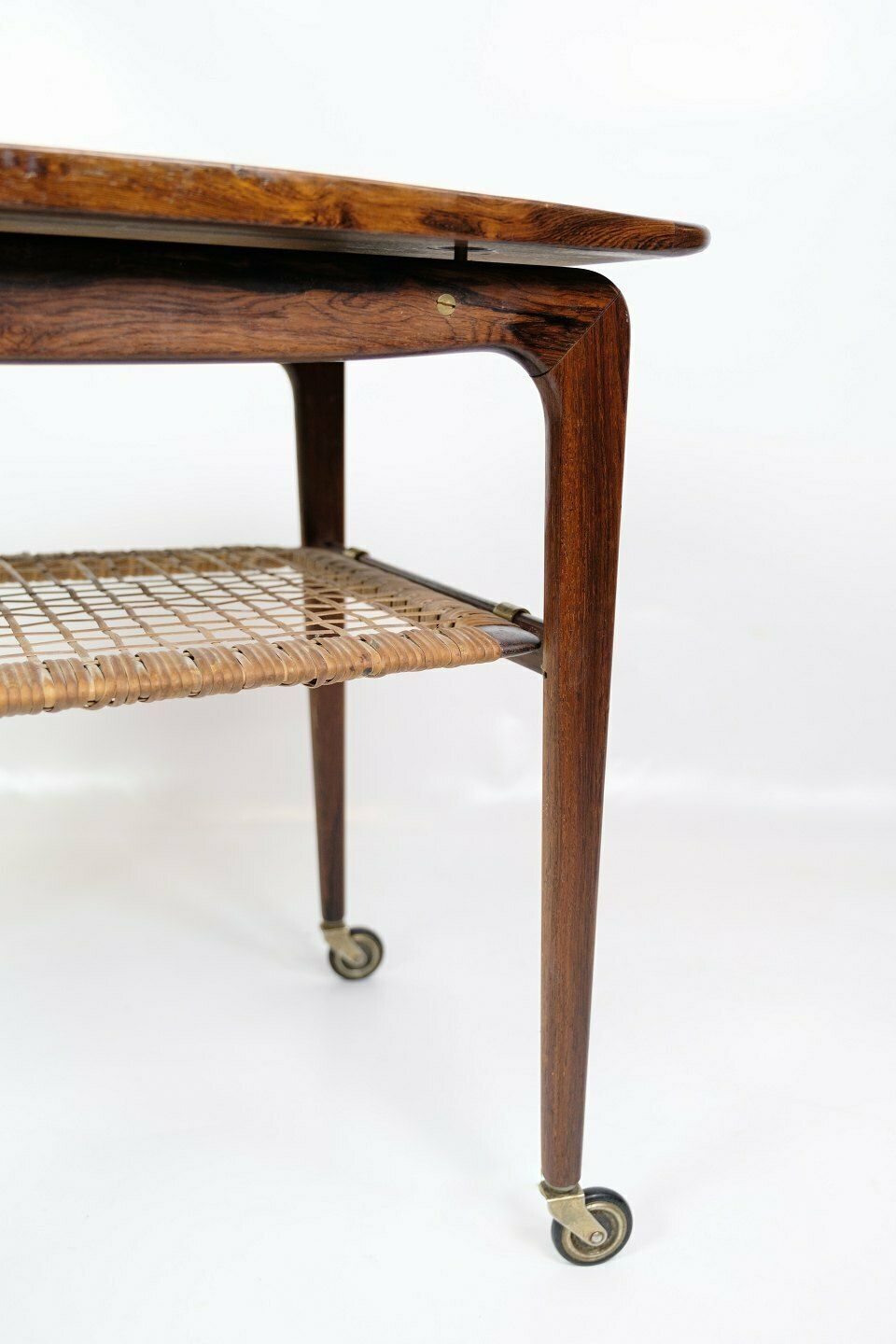 Serving Trolley In Rosewood With Wicker By Johannes Andersen For Cfc Silkeborg From 1950s photo 1450.0