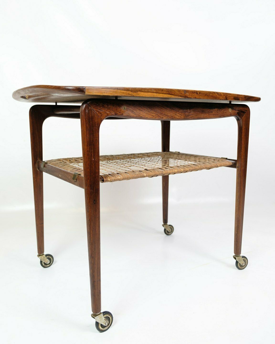 Serving Trolley In Rosewood With Wicker By Johannes Andersen For Cfc Silkeborg From 1950s photo vintage