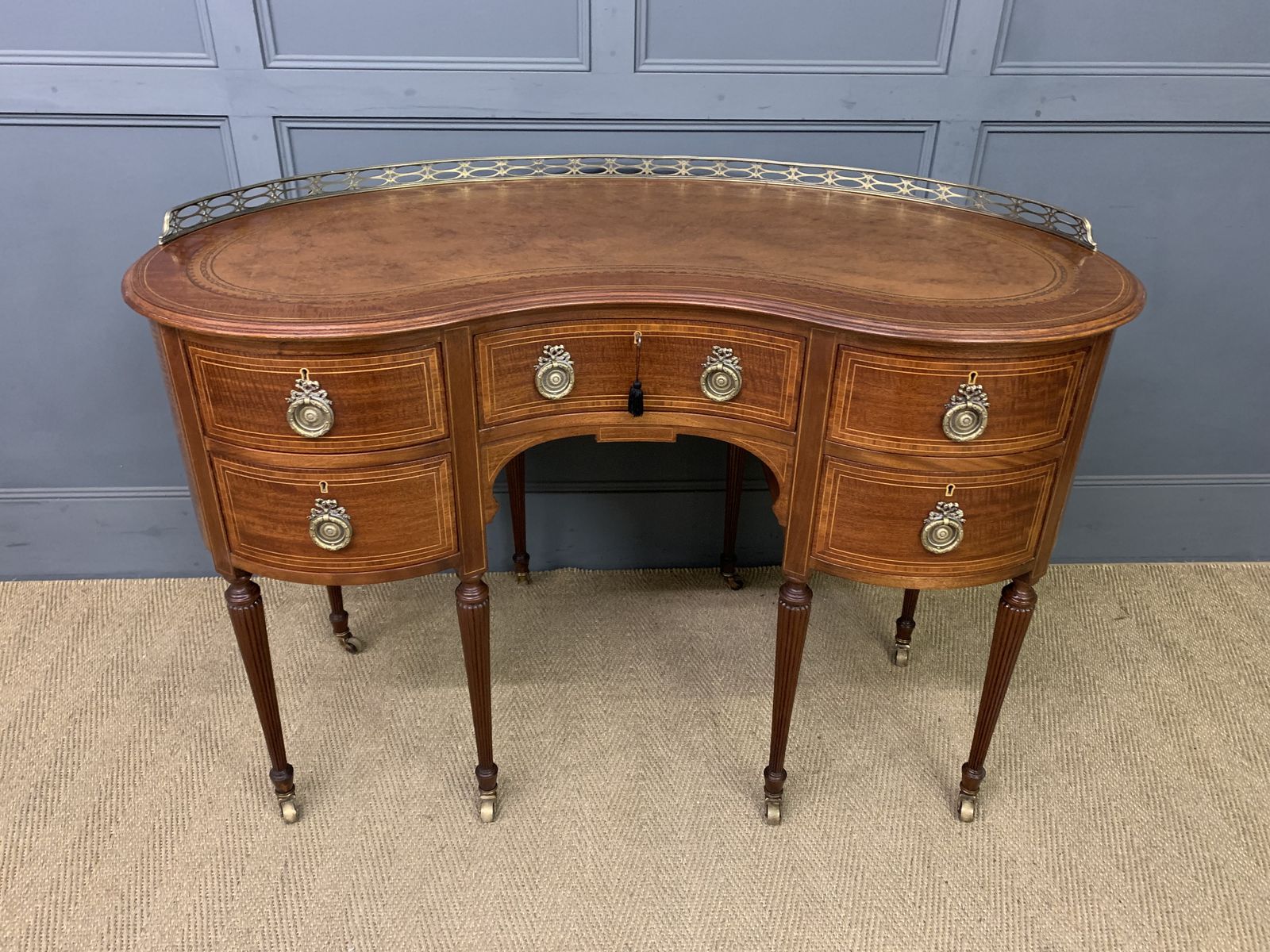 Edwardian Inlaid Mahogany Kidney Desk