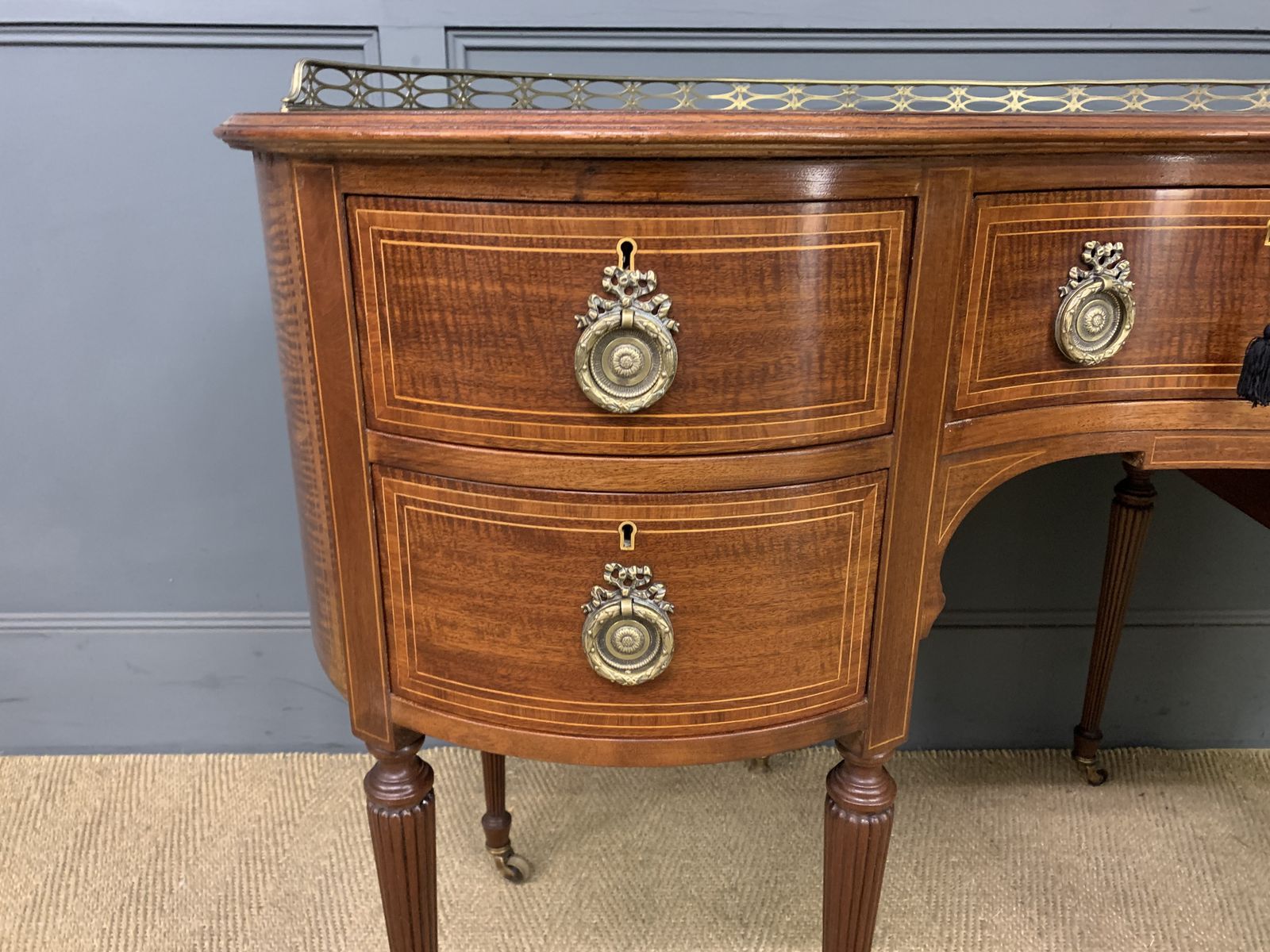 photo for sale Edwardian Inlaid Mahogany Kidney Desk