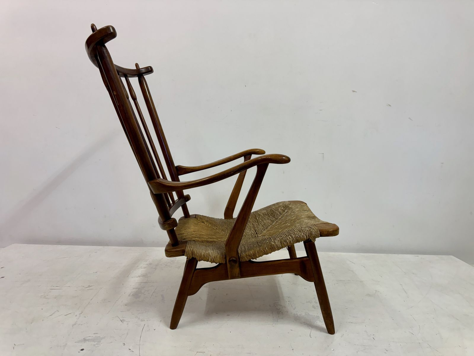 photo for sale 1950s Dutch Stick Back And Rush Seat By De Ster Gelderland