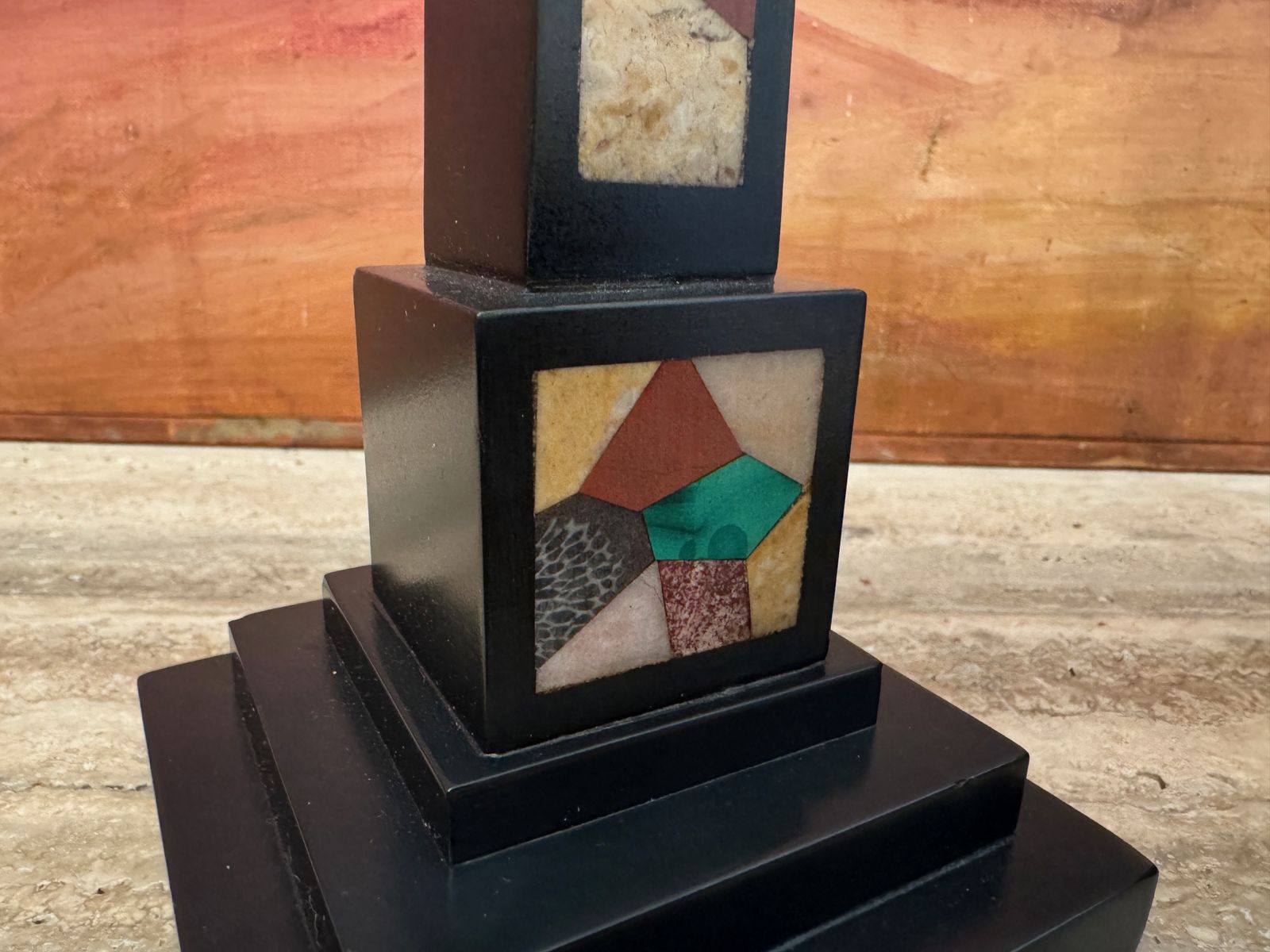 1295.0 Pair Of 19th Century Ashford Black Marble And Pietra Dura Obelisks photo
