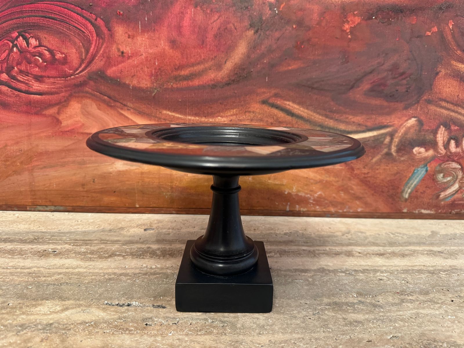 19th Century Ashford Black Marble With Pietra Dura Tazza photo Home Decor