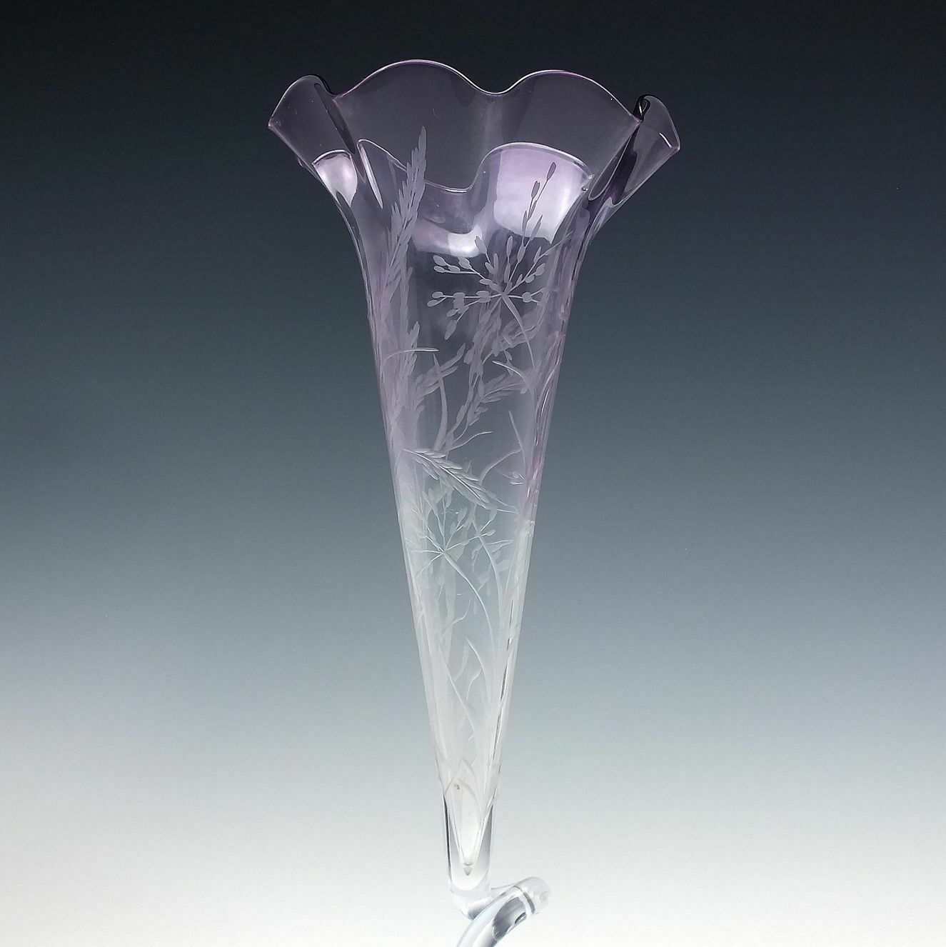 Art Nouveau Engraved Amethyst Glass Trumpet Stem Vase C1890 photo furniture