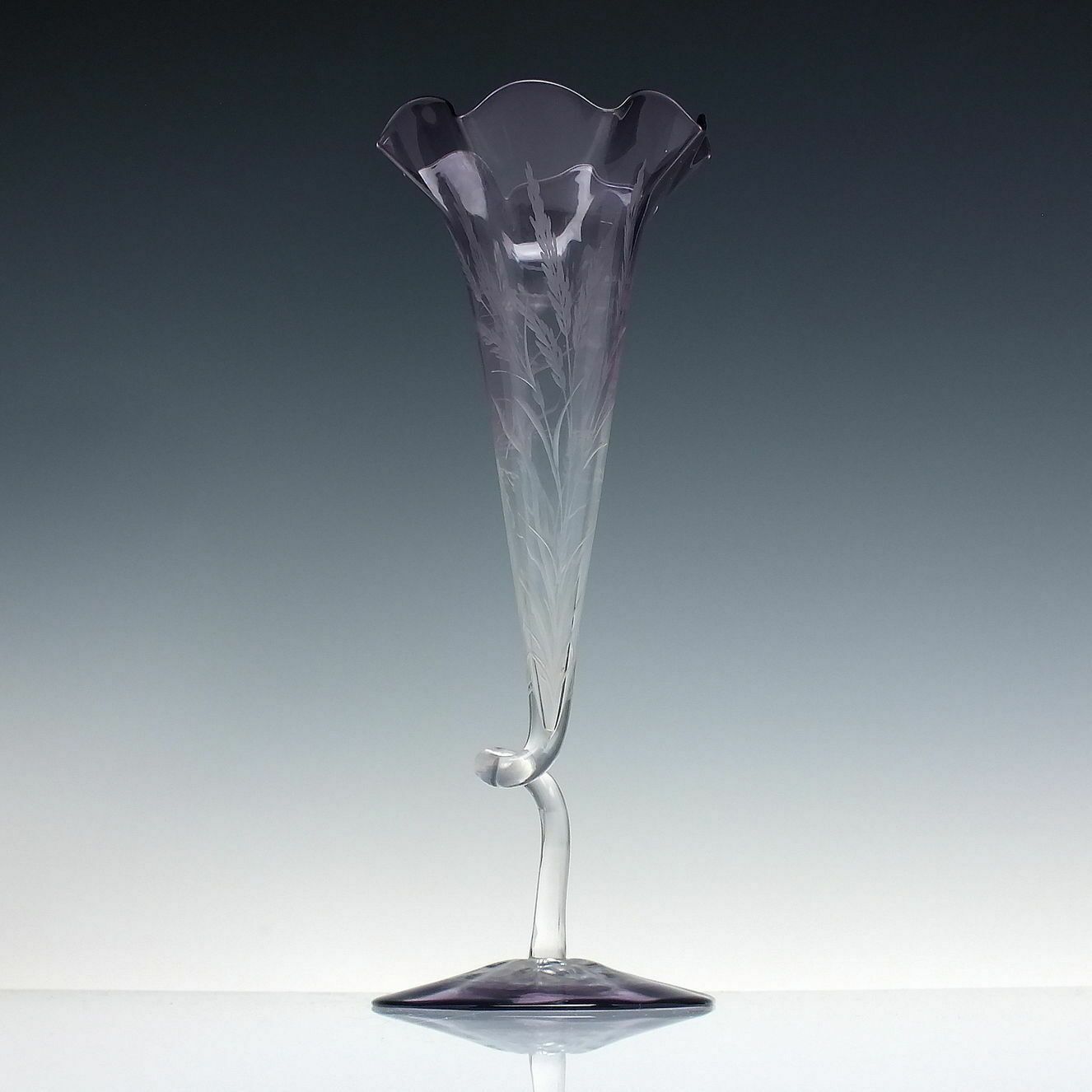 Art Nouveau Engraved Amethyst Glass Trumpet Stem Vase C1890 photo buy