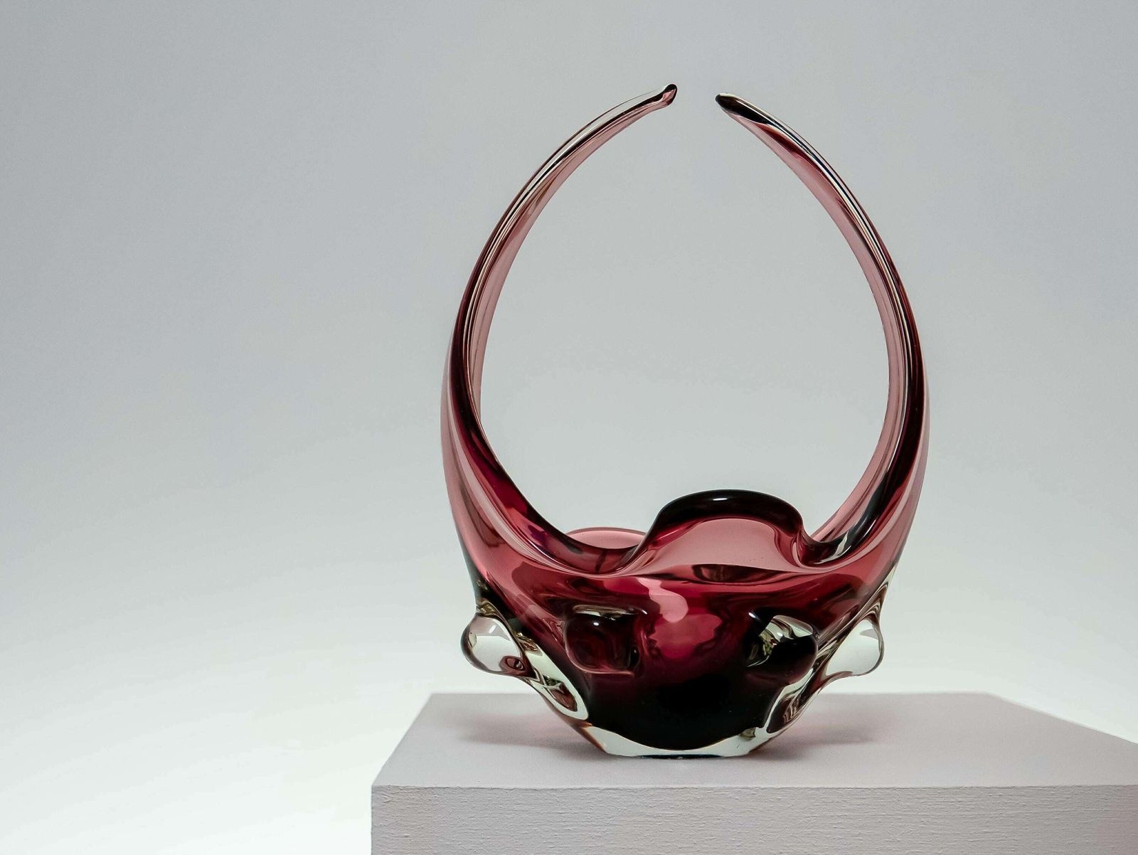 Dark Red Magenta And Clear Murano Vintage Mid Century Art Glass Dish/Centrepiece, 1960s,   Mid Century Home Decor photo 95.0