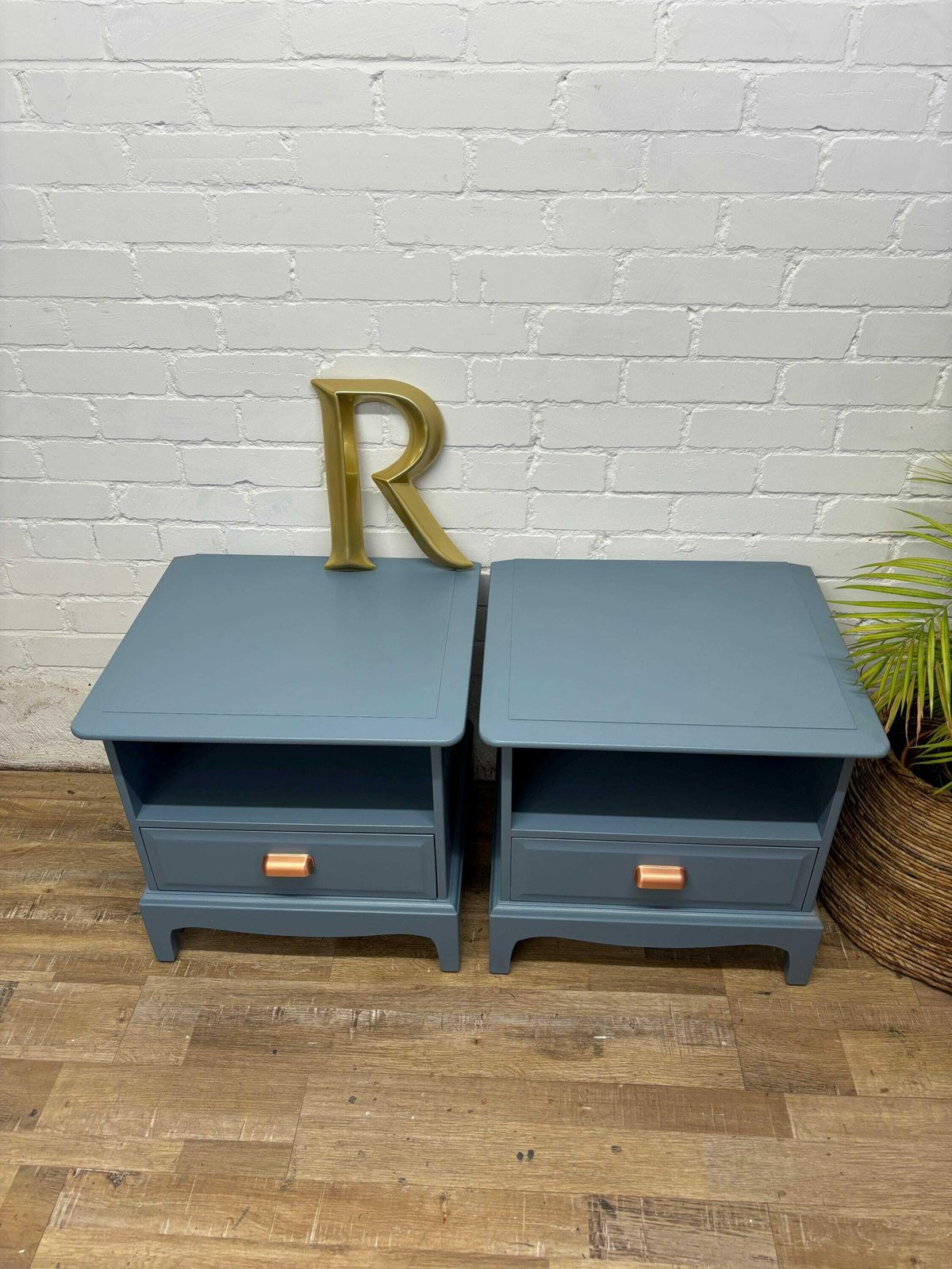 photo for sale Stag Minstrel Pair (2) Of Bedsides Painted Blue Etruria By Little Greene