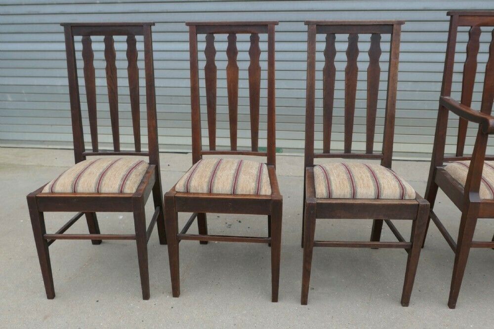 Set Of 6 Arts And Crafts Oak Dining Chairs photo for sale