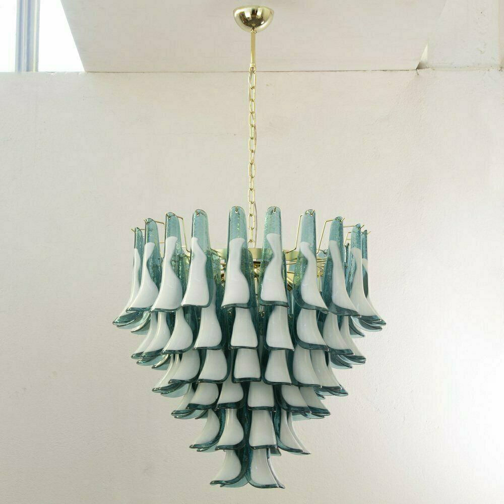Petalo Chandelier In White And Teal Murano Glass, Italy, 1990s photo furniture