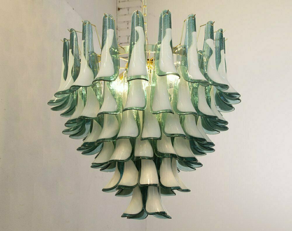 Petalo Chandelier In White And Teal Murano Glass, Italy, 1990s photo vinterior