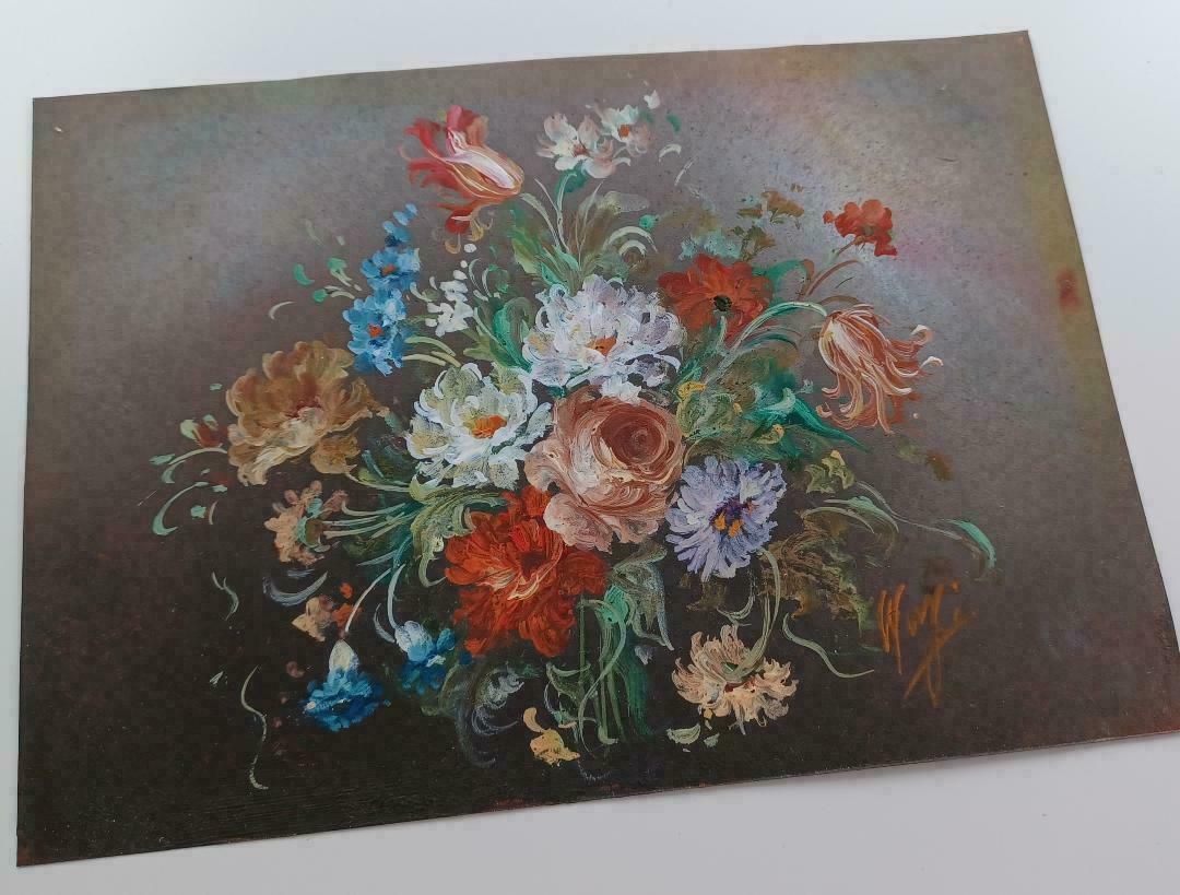 Original Oil On Copper Floral Painting Rare photo for sale
