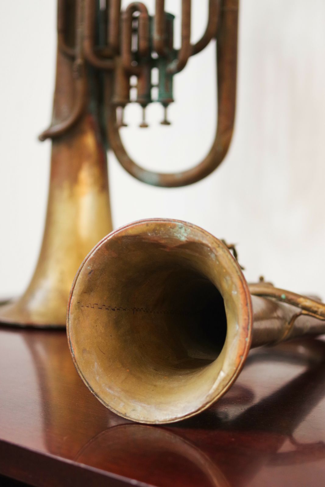 Set Of Three 1940s Copper Trumpets   Antique Musical Instrument Collection photo Home Decor