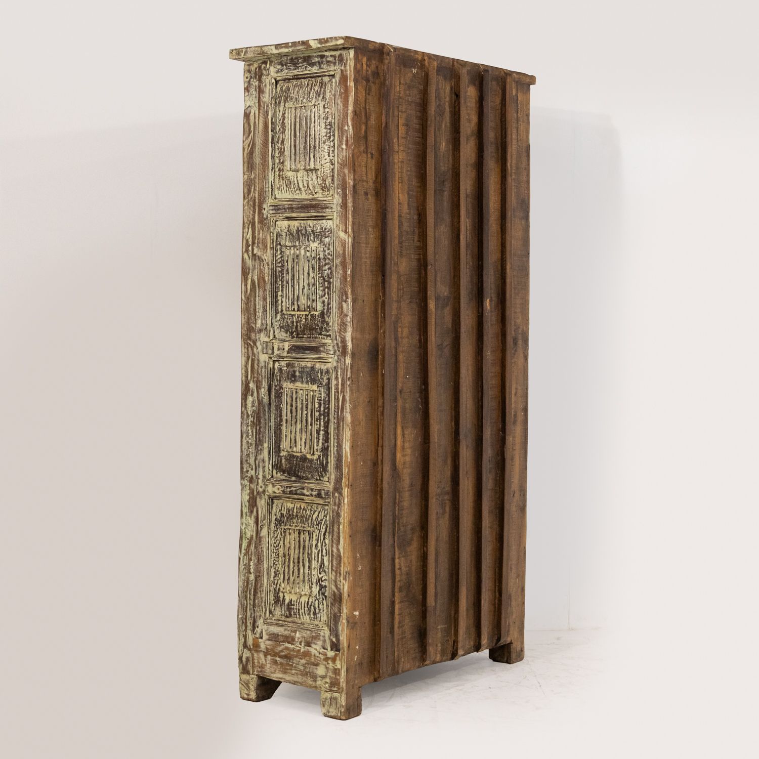 Distressed Green Panelled Door Almirah S 54 photo vinterior