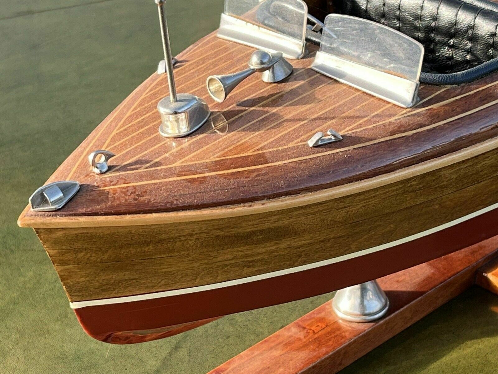 Large Highly Detailed Wooden Model Of A Motor Boat photo for sale