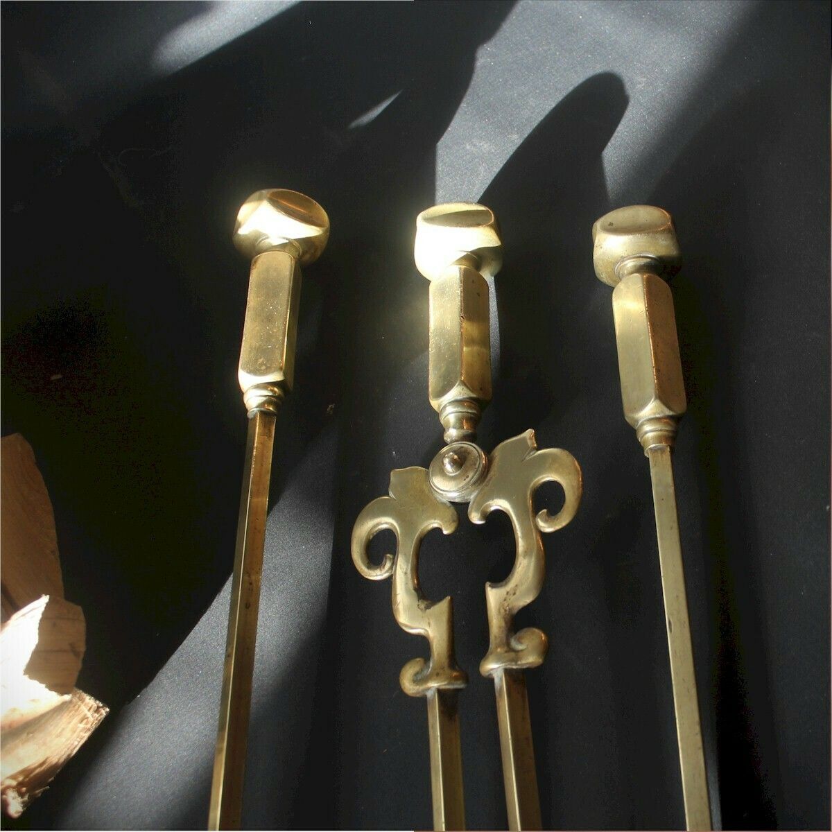 Set Of Nouveau Brass Fire Tools photo vintage