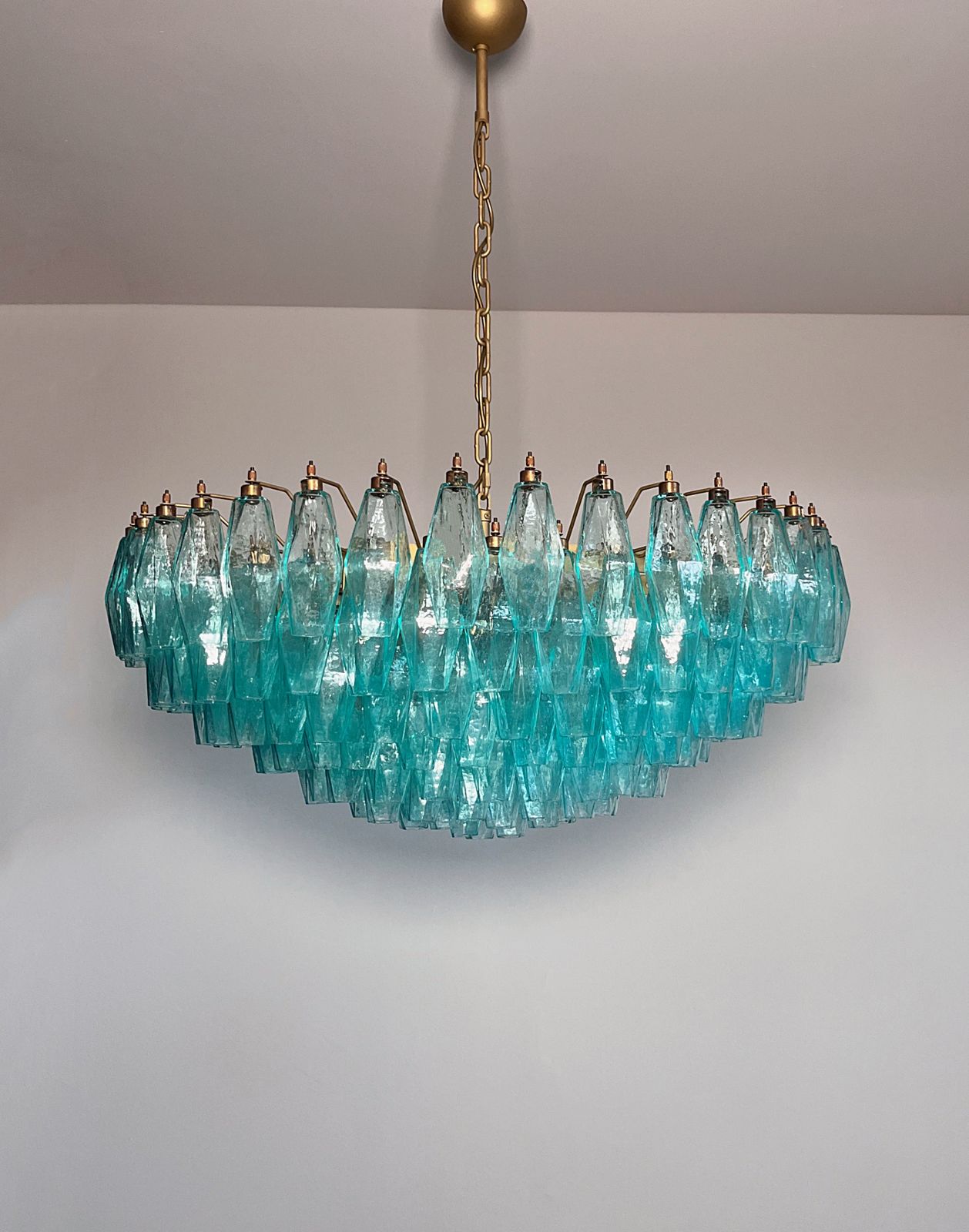 Lighting Amazing Murano Glass Candelier   185 Turquoise Poliedri photo