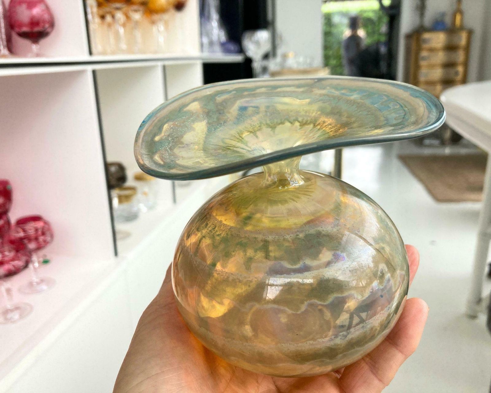 Studio Art Glass | Mouth Blown Golden Vase| 1pcs photo Home Decor