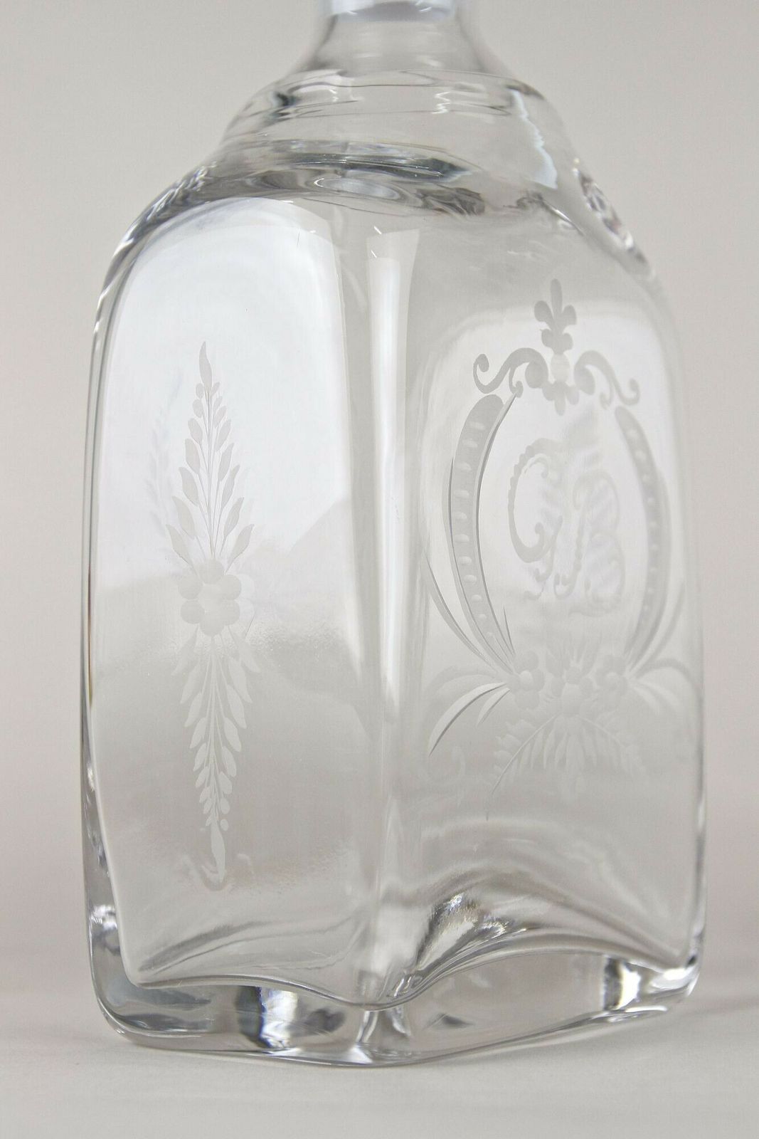 20th Century Art Nouveau Decanter/ Liquor Glass Bottle, Engraved, At Ca. 1915 photo Home Decor