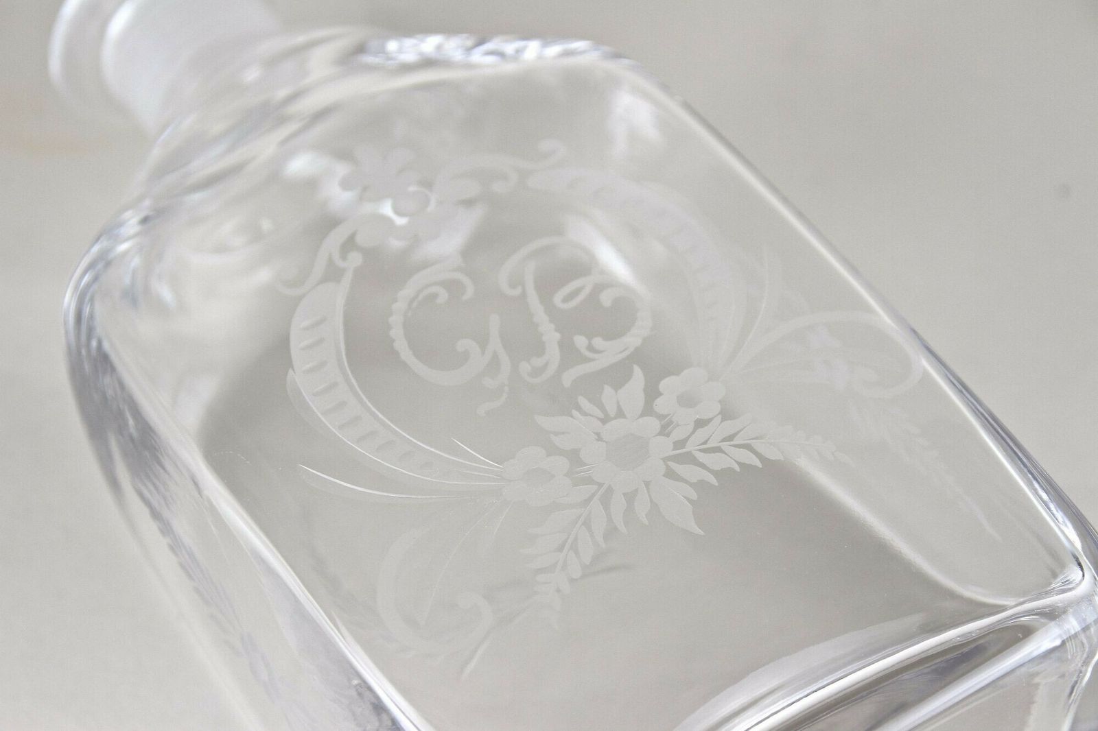 Home Decor 20th Century Art Nouveau Decanter/ Liquor Glass Bottle, Engraved, At Ca. 1915 photo