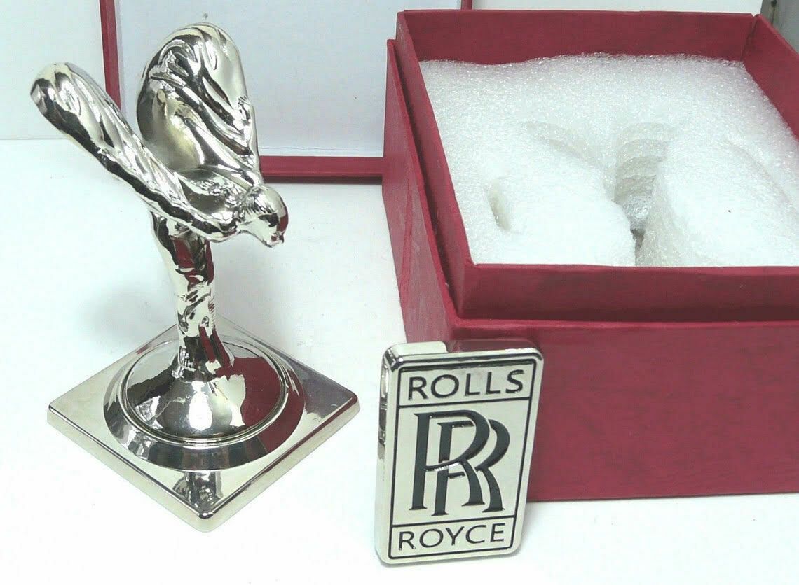Rare Silver Plated Rolls Royce Spirit Of Ecstasy Display Ornament Mascot Emblem Statue Gift Boxed Bentley Motors Classic Car   Presentation Gift Set photo Home Decor