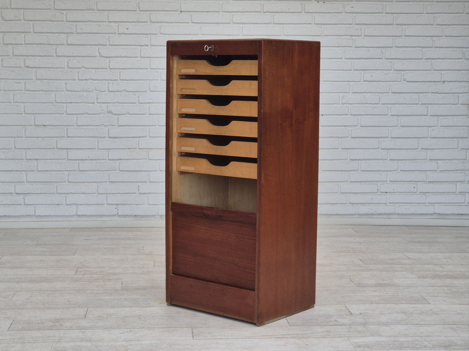 1960s, Danish Office Cabinet, Original Condition, Teak Wood, Sliding Doors, Drawers Inside. photo buy