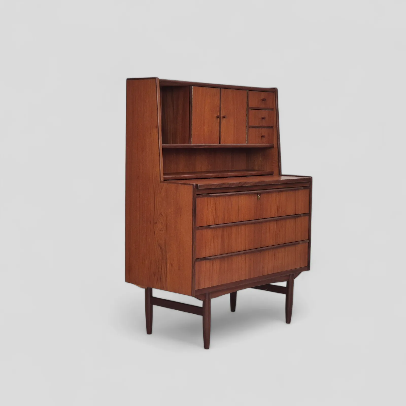 1960s, Danish Chest Of Drawers With A Mirror Inside, Original Condition, Teak Wood.