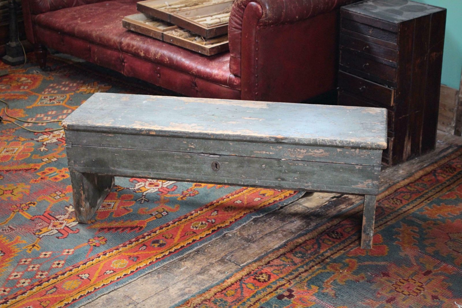 19th Century English Country House Bowls Bench Hallway Original Paint photo Furniture