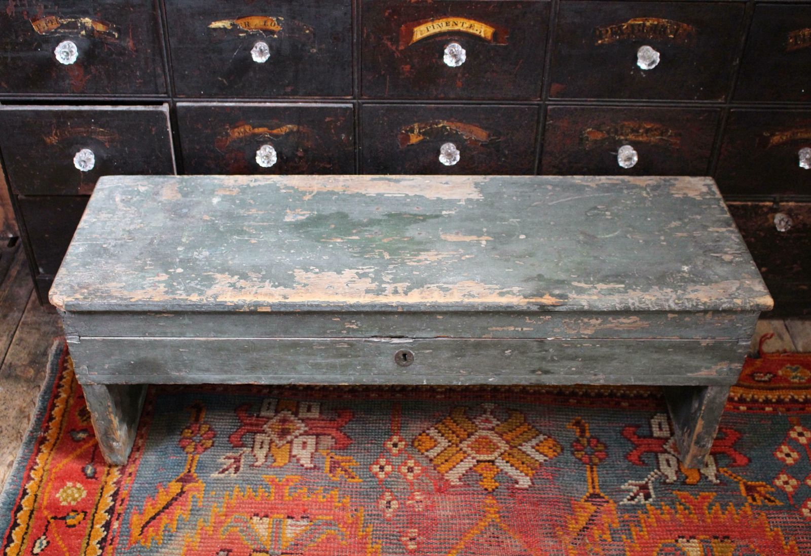 19th Century English Country House Bowls Bench Hallway Original Paint photo 1426.0
