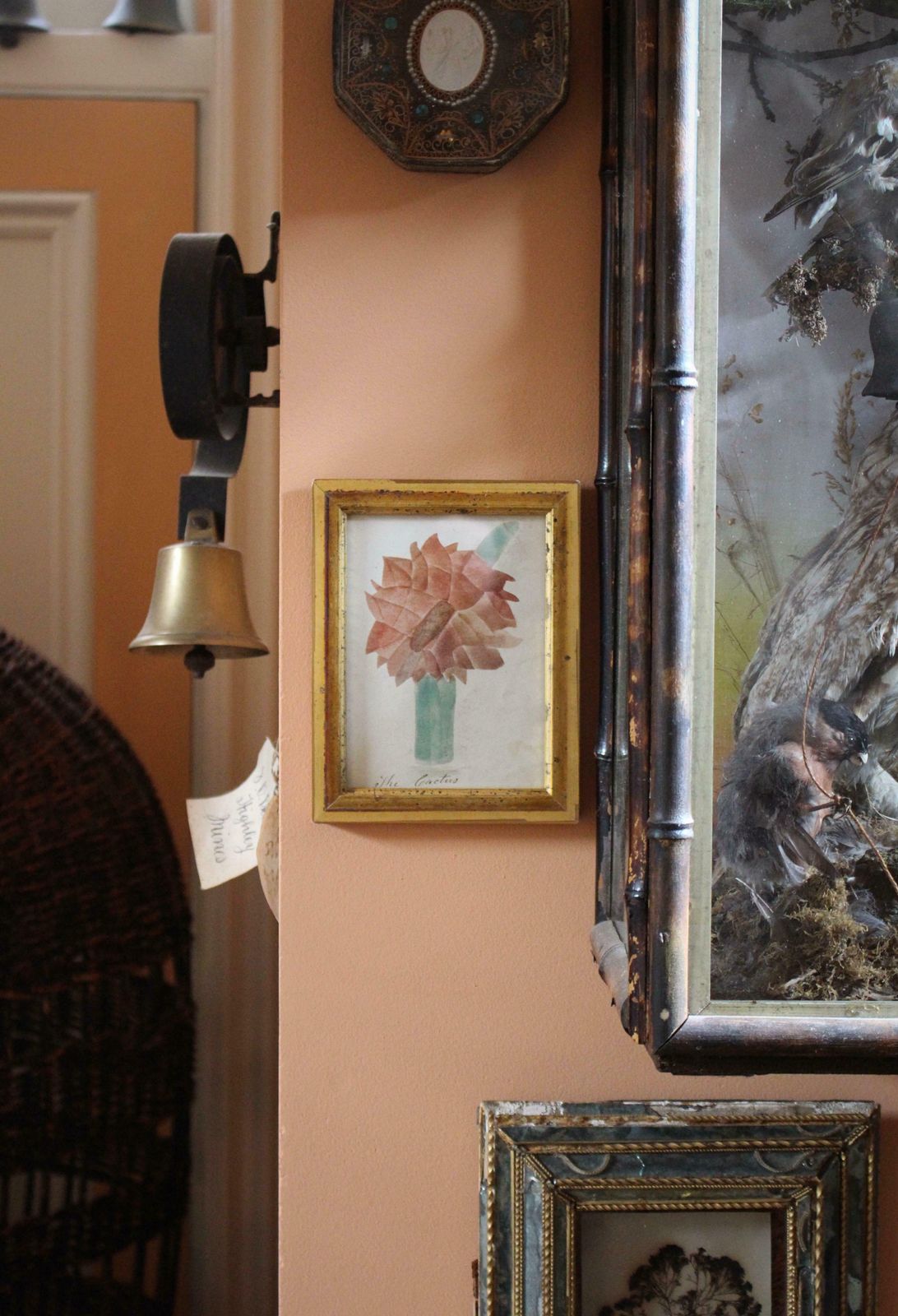 American School Circa 1840 Theorem Painting Of A Cactus Giltwood Frame Folk Art photo furniture