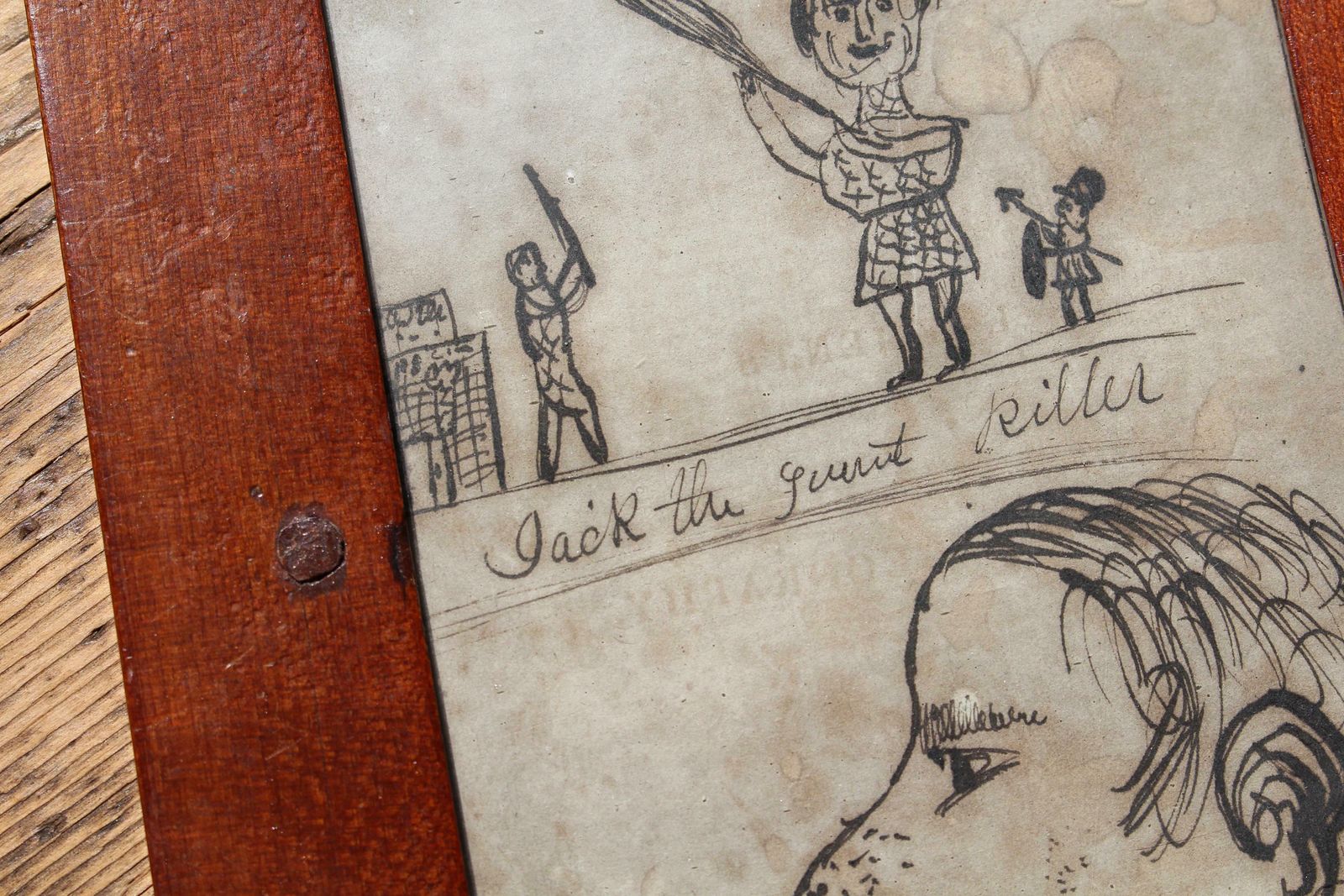 Early 20th C Folk Art American School Pen & Ink On Paper Jack The Giant Killer photo for sale