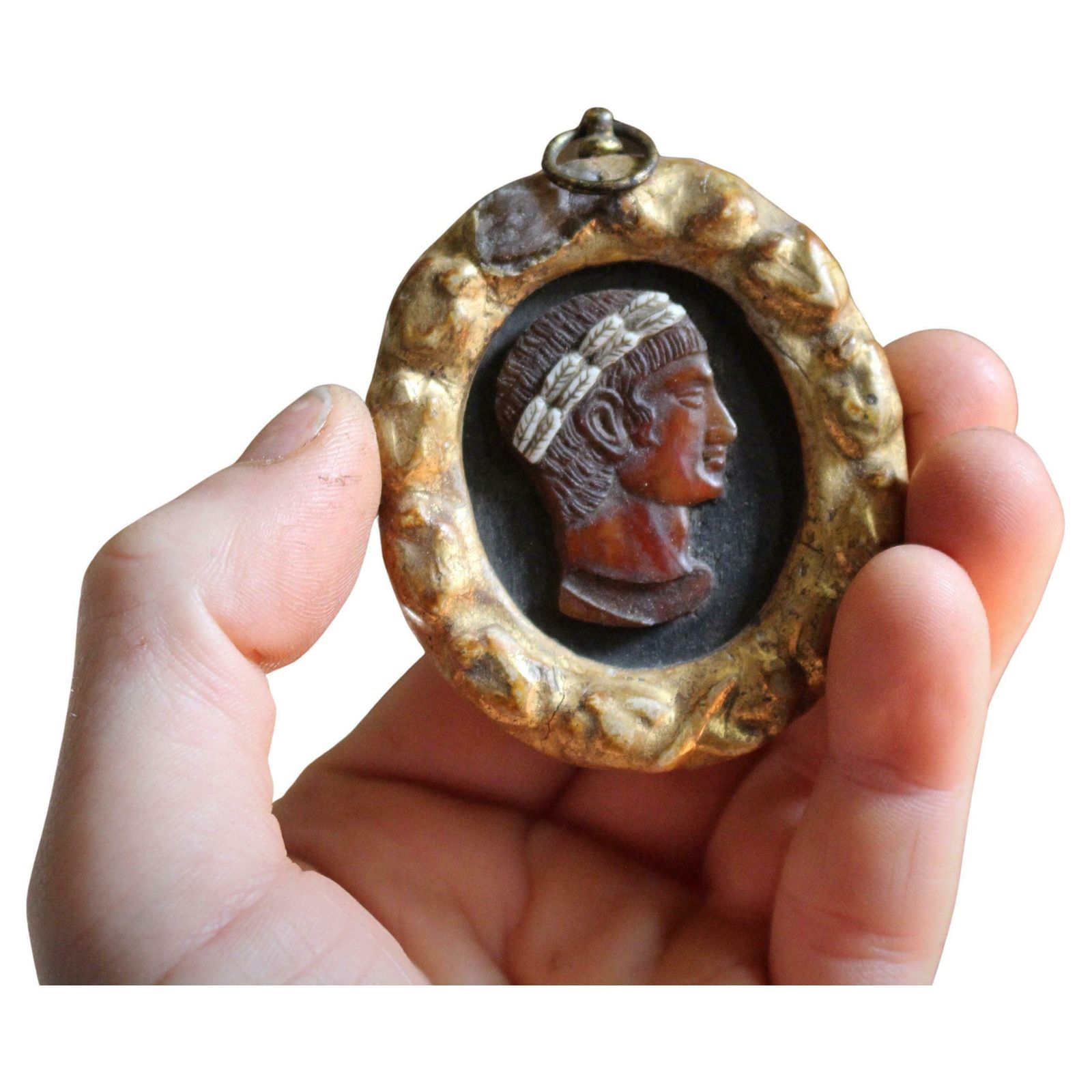 Grand Tour 18th Century Gilt Framed Classical Carved Shell Cameo "Dario Re'