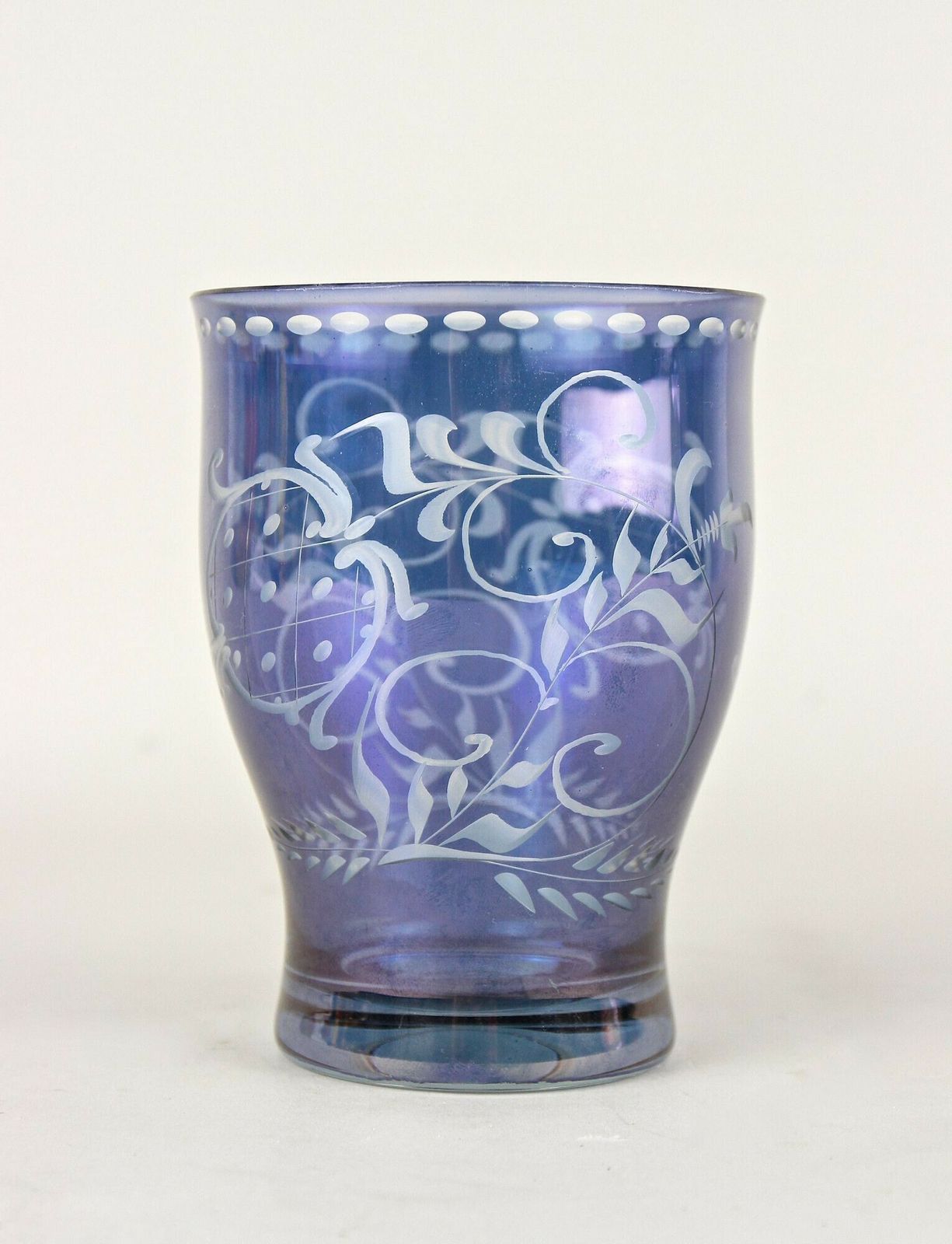 20th Century Purple/ Blue Iridescent Glass Vase/ Tumbler, Engraved, Cz Ca. 1920 photo furniture