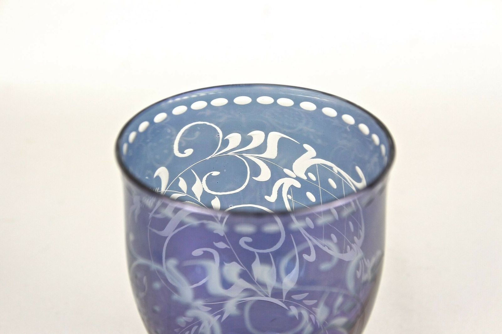 20th Century Purple/ Blue Iridescent Glass Vase/ Tumbler, Engraved, Cz Ca. 1920 photo for sale