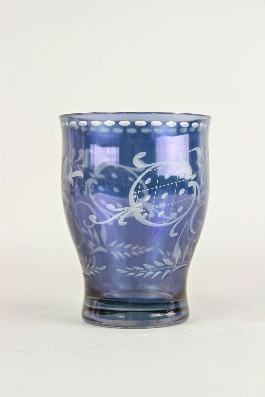 20th Century Purple/ Blue Iridescent Glass Vase/ Tumbler, Engraved, Cz Ca. 1920 photo 240.0