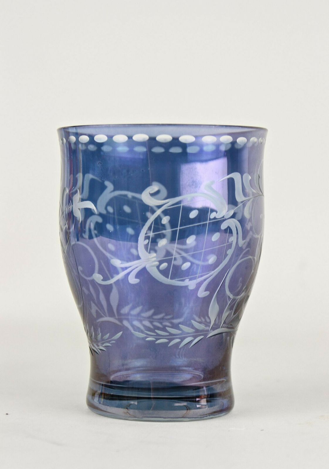 20th Century Purple/ Blue Iridescent Glass Vase/ Tumbler, Engraved, Cz Ca. 1920 photo buy