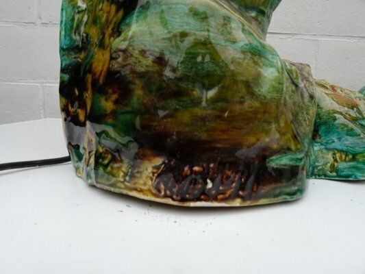 photo furniture Large Italian Or French Majolica Ceramic Wall Fountain With Lighting, 1920s 1940s
