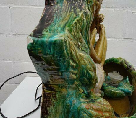 photo vintage Large Italian Or French Majolica Ceramic Wall Fountain With Lighting, 1920s 1940s