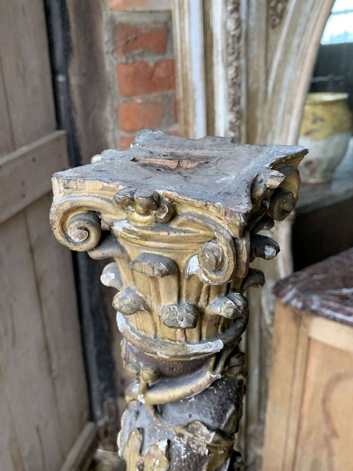 18th Century French Polychrome Carved Wood Column photo furniture
